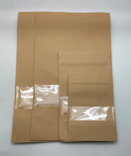 Imagen 3 de 5 de 50 Bolsas Kraft Con Ventana Cierre Hermético 20x12x3 Cm