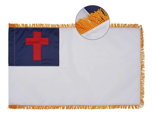 Frf Flag Bandera Cristiana Con Flecos Dorados De 3x5 Pies, H