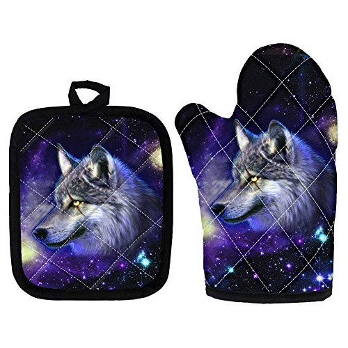 Bigcarjob Galaxy Wolf Print Oven Mitt Kitten Microwave Glove