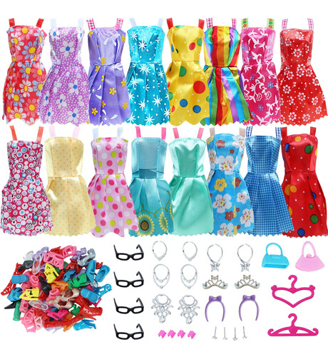 Kit Ropa Muñeca 42 Pzas Accesorios Vestidos Zapatos Juguetes