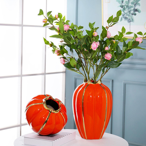 Florero De Cerámica Decoración Maceta Naranja 30x8x11.5cm