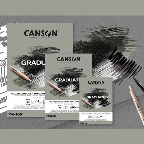 Bloco Canson Graduate Multi Técnica Cinza 220g A4 30 Folhas