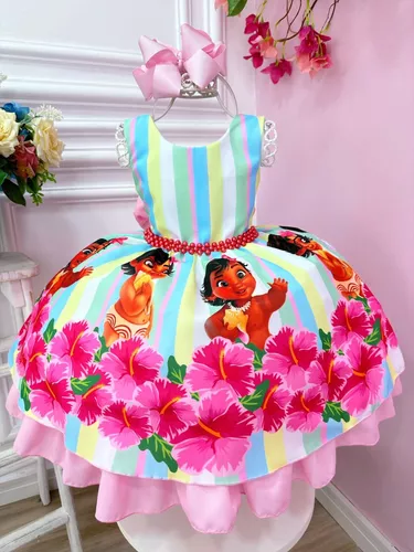 Vestido Tema Moana Baby - Meninas Bebês 6 Meses a 10 anos - Rosa