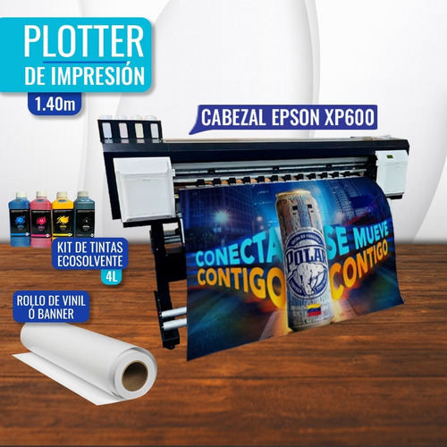 Plotter Ecosolvente Impresion 1.40m Kit Tinta Rollo Banner