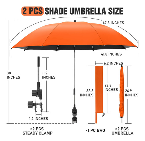 Paraguas Ajustable 360° Con Abrazadera, Upf50+, Modelo Dual