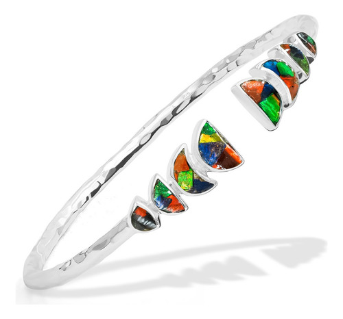 Brazalete Con Ammolita En Eclipse Lunar Parcial En Plata 925 Color Rojo Diámetro 17.7 Cm Largo 17.7 Cm