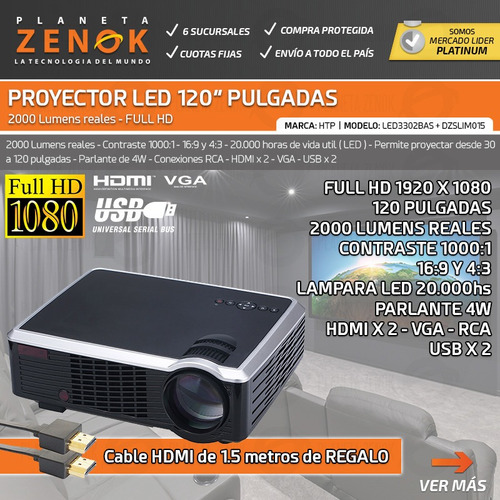 Proyector Con Lampara De Led Proyeccion Peliculas 2000 L Hd