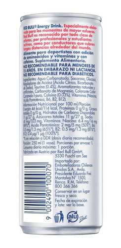 Imagen 3 de 6 de Bebida Energetica Red Bull Regular Edition 24 Latas De 250ml