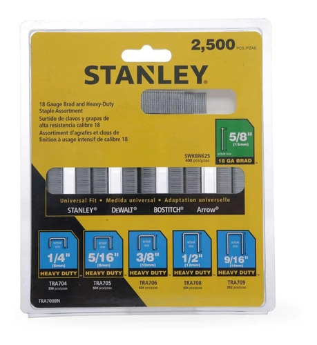 Imagen 2 de 3 de Paquete Grapas Y Clavillo Para Engrapadora Stanley Tra700bn