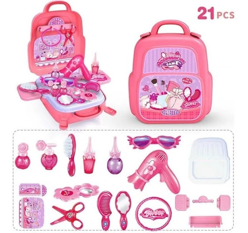 Imagen 4 de 5 de Morral Peinadora Tocador Maquillaje Juguete De Niña Portatil