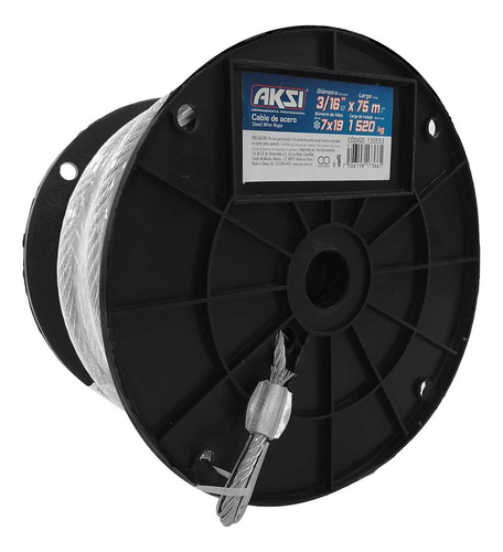 Cable De Acero 7x19 Galvanizado Aksi 130553 3/16 PuLG X 75m