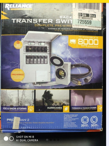 Transfer Switch P/ Generadores Y Plantas Hasta 8000w Relianc