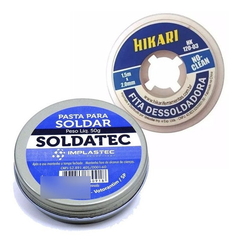 Imagem 1 de 4 de Kit Fita Dessoldadora Hk120 Hikari + Pasta Soldar Implastec