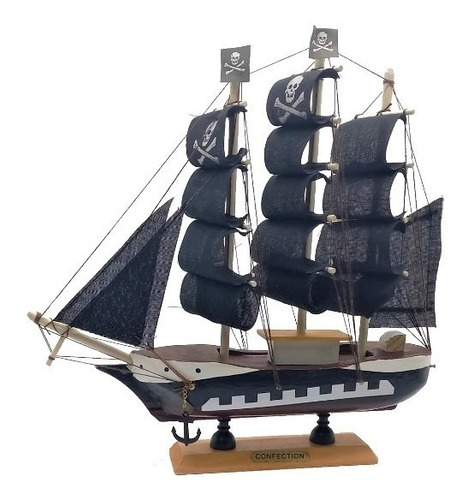 Imagem 2 de 2 de Miniatura Decorativa Navio Em Madeira Maciça - 24 Cm