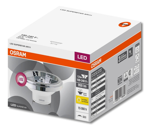 Foco Led Ar111 12w G53 40° 127v 2700k Dimeable Osram Luz Blanco Cálido