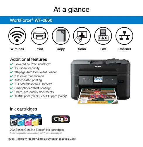 Impresora Multifuncional Epson Wf-2860: Wifi, Escáner, Fax