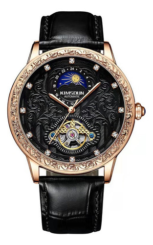 De Kimsdun Tourbillon Fase Lunar Reloj De Pulsera De Cuero