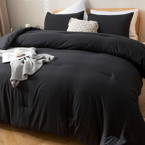 Juego De Edredon Con Ropa De Cama Negro Queen Size 3 Pzs