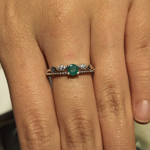 Anillo Compromiso Plata 925 Con Esmeralda Colombiana