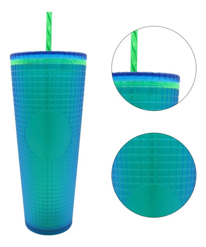 Termo Tumbler Vaso Studded Plastico Popote 700 Ml Colores Color Verde/azul Jelly Plano