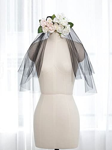 Velo De Novia Negro Yalice, Velo De Novia Corto Vintage Con