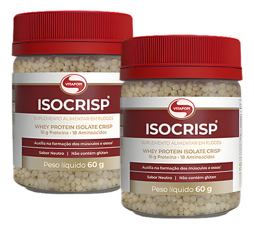 Kit 2x: Isocrisp Whey Protein Em Crispies Neutro Vitafor 60g