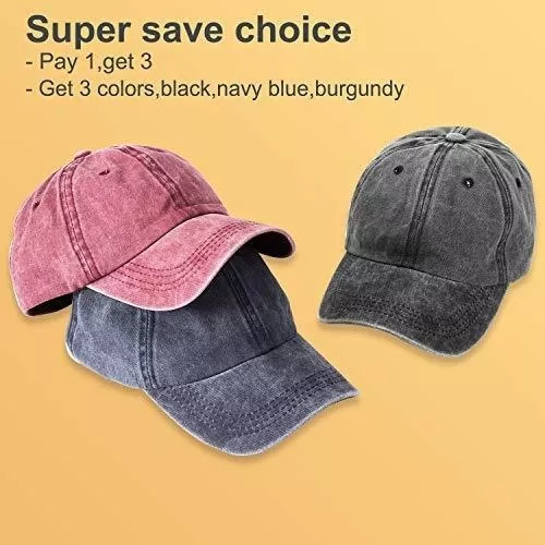 Paquete de 3 gorras de béisbol unisex de algodón ajustables sin construir,  lisas, para hombre y mujer