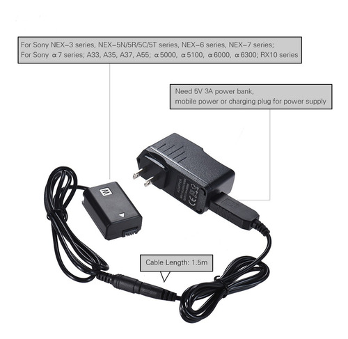 Batería Ficticia Andoer Np-fw50 Y Adaptador Usb De 5 V Y 3 A