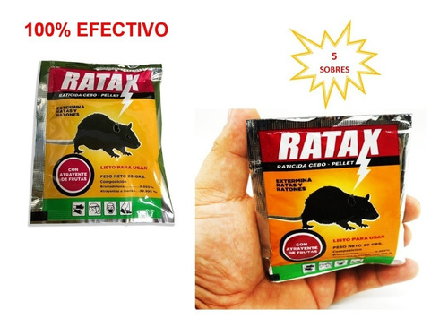 Veneno Ratax  Raticida Para Roedores Ratas Ratones 5 Sobres 