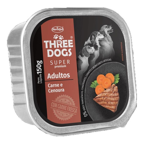 Pienso húmedo y especial para Three Dogs. Paté de carne y zanahoria 150 g