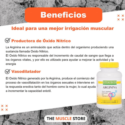 Imagen 3 de 10 de Arginina Vitatech X 60 Capsulas Aminoácidos