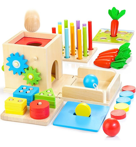 Juguetes Montessori Madera Para Bebe 8 En 1 Kit Juego Madera