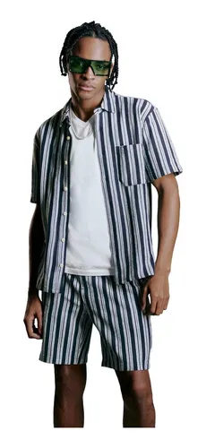 Conjunto Azul Tejido 2pzs Camisa Short Rayas Next co Hombre