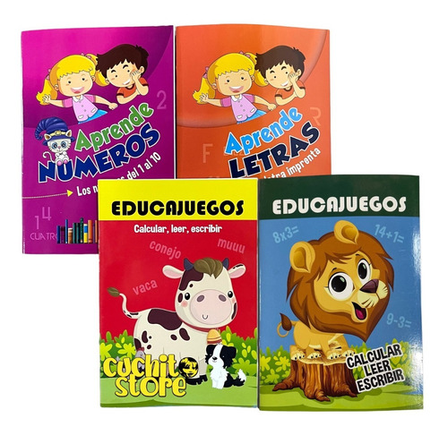 Pack 4 Libros Para Niños De Aprendizaje Y Juegos Educativos