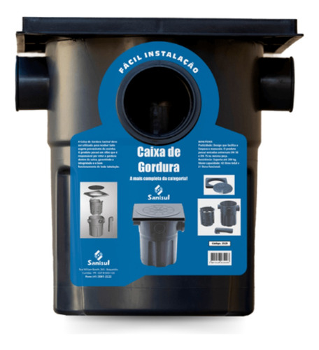 Caixa De Gordura 18 Litros Completa Com Tampa E Cesto 44cm Cor Preto