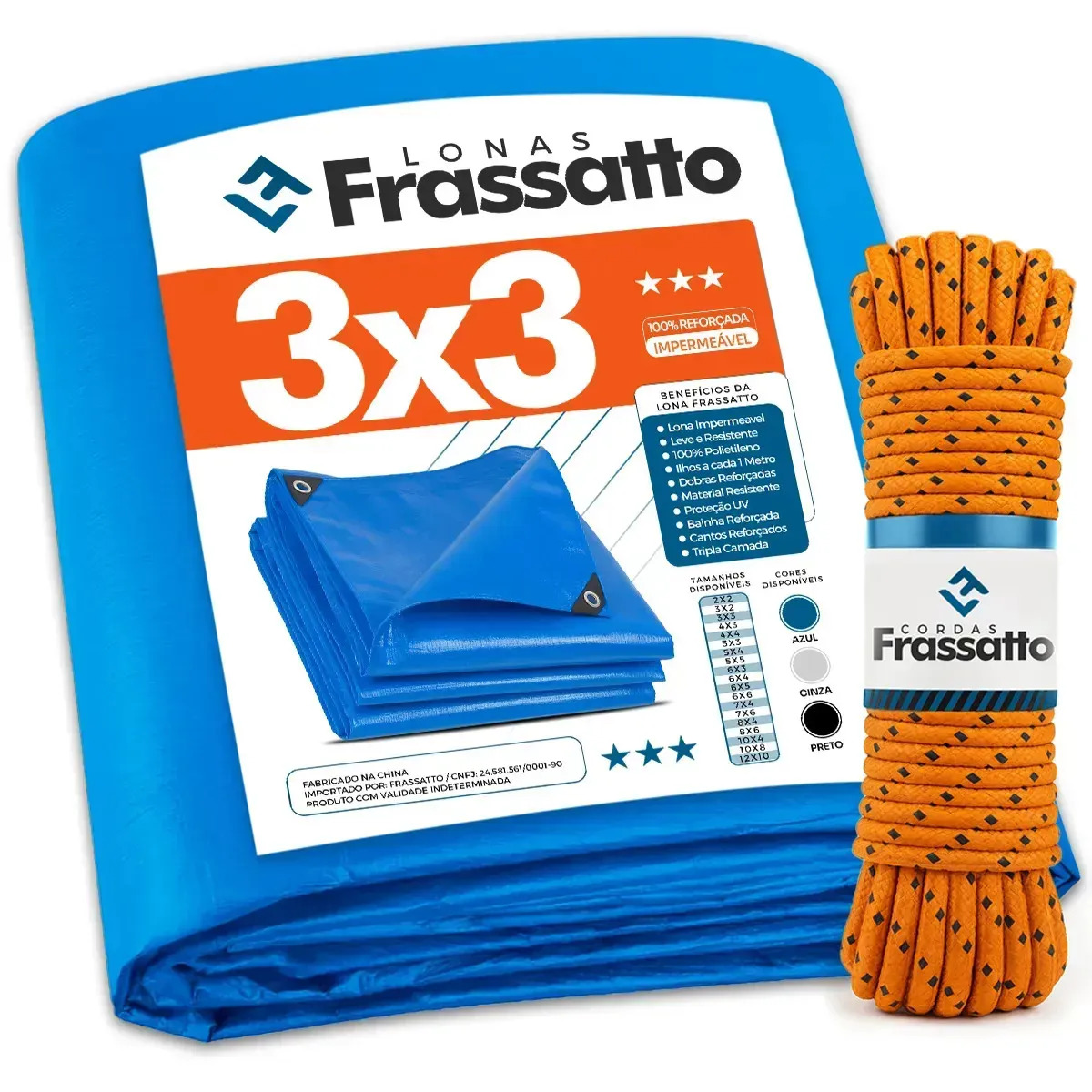 Lona Impermeavel 3x3 Azul Reforçada Multiuso Cobertura Piscina Telhado Barraca Camping Proteção Uv Com Ilhós Frassatto