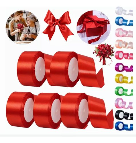 5 Rollos Satinado Decoracion Colores Cintas 4cm 114 Metros