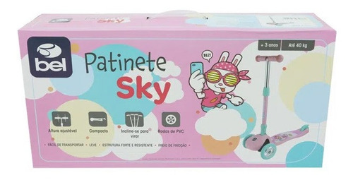 Patinete Sky Infantil Regulável Rosa - Belfix