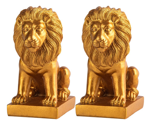 Lion Book Ends - Juego De 2 Sujetalibros Dorados Decorativos