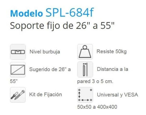 Imagen 7 de 7 de Soporte Tv Led Lcd 32 42 50 49 55 48 22 40 Slim 3cm Fijo