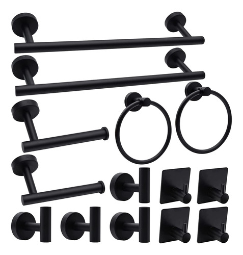 Conjunto De Accesorios De Baño Negro Mate De 14 Piezas, Con