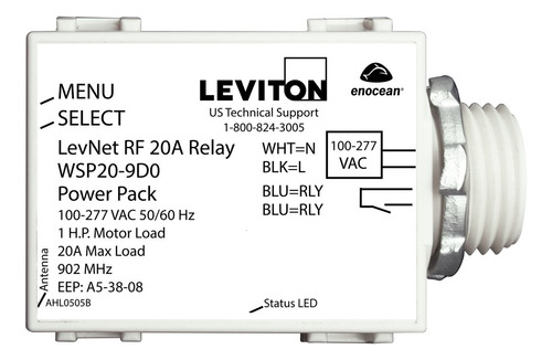 Leviton Wsp20-9d0 Levnet Rf 902 Mhz Receptor De Rel De Volta