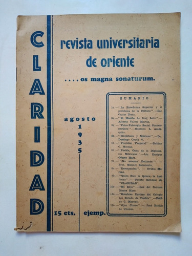 Claridad 1935 Antigua Revista Estudiantil Puebla 