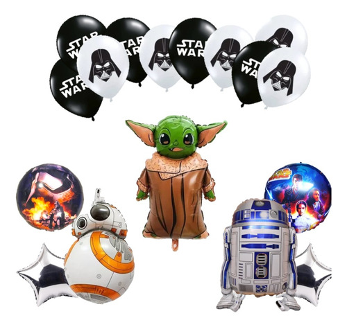 Pack Globos Stars War Yoda, Arturito, Bb8 X 7 + Latex 