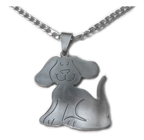 Collar / Cadena Acero Quirurgico Dije Perro / Mascota Color Plateado