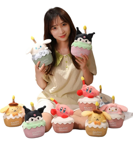Peluche Kuromi Pastel Feliz Cumpleaños Con Luz Y Sonido 20cm