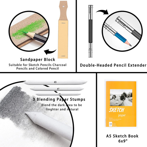 Ununmx 72 Piezas Kit De Lápices De Dibujo, Arte Dibujo Profesional Para Colorear, Pintura Y Boceto, Incluye Carboncillo, Bosquejo, Lápices De Colores, Libro De Bocetos, Estuche Portátil Y Más