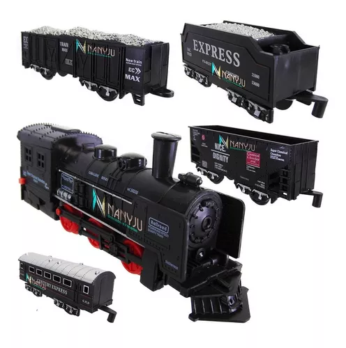 Trem De Brinquedo Locomotiva Trenzinho Vagões Trilho Carga