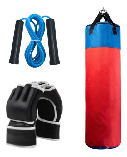 Combo De Box Set De Boxeo Guante Mma + Bolsa De Box +soga Mma Negro