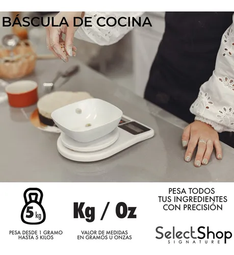 Báscula Cocina Digital Gramera Alimentos Alta Precisión 5kg Color Blanco